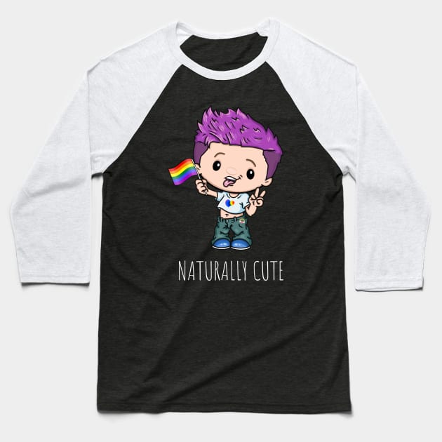 Naturally Cute Gay Pride Boy Purple Hair LGBTQ Gay-Bee Cartoon Character Baseball T-Shirt by egcreations